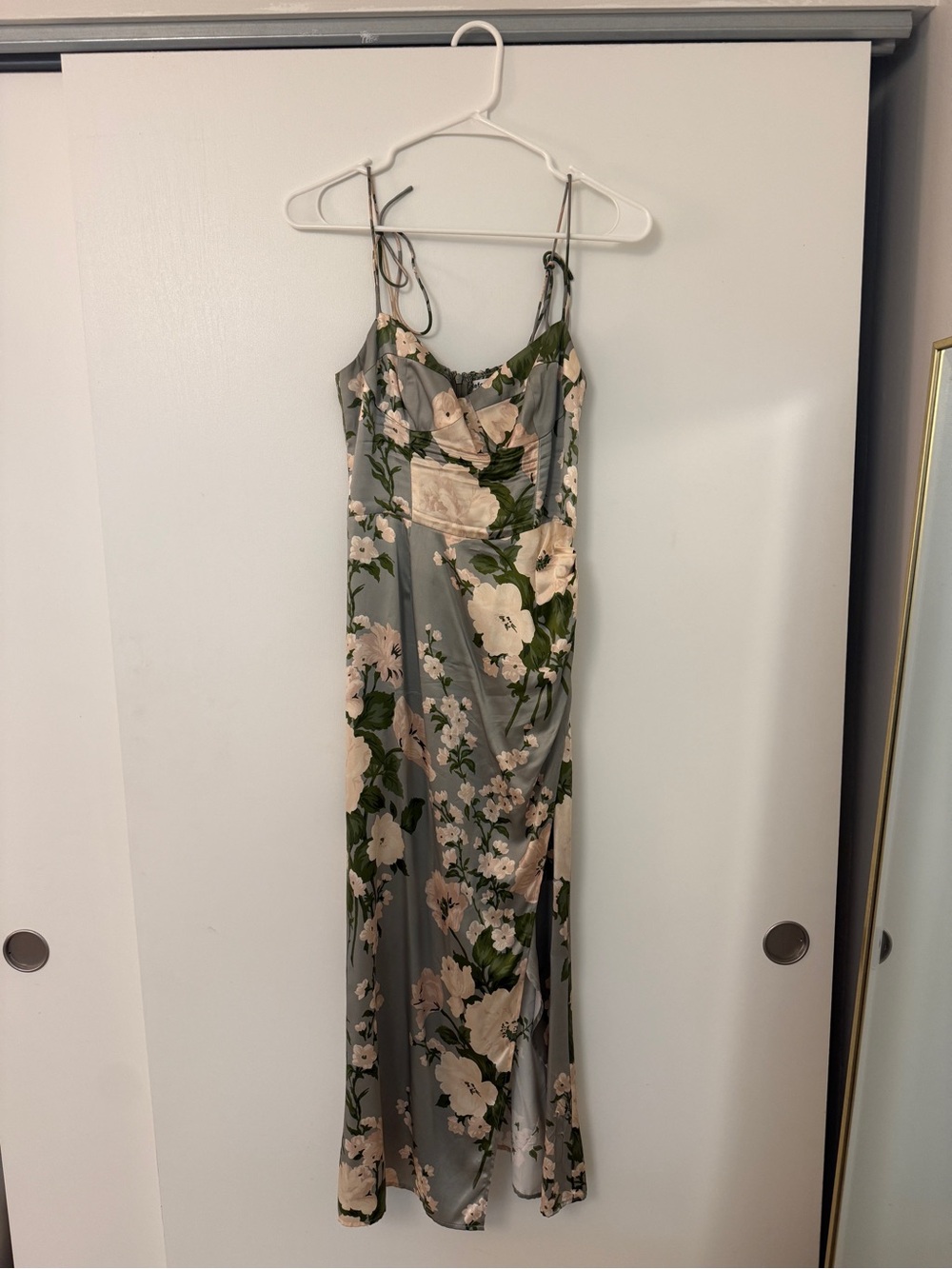 Reformation Floral Slip Maxi Dress in Sage Green and Blush
